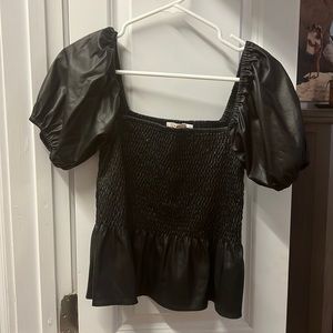 Francescas faux leather smocked black top